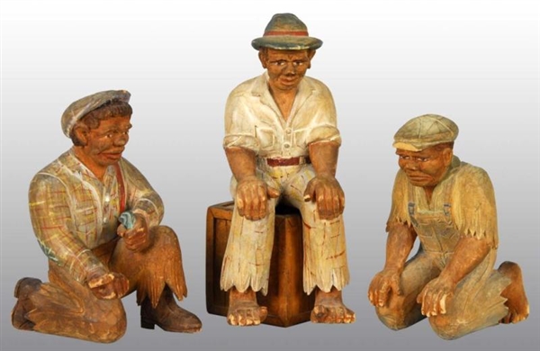 LOT OF 3: CARVED WOODEN FIGURES.                  