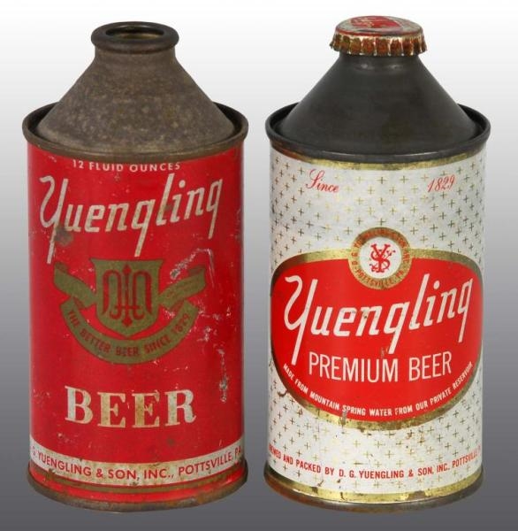 LOT OF 2: YUENGLING BEER CONE TOP TIN CANS.       