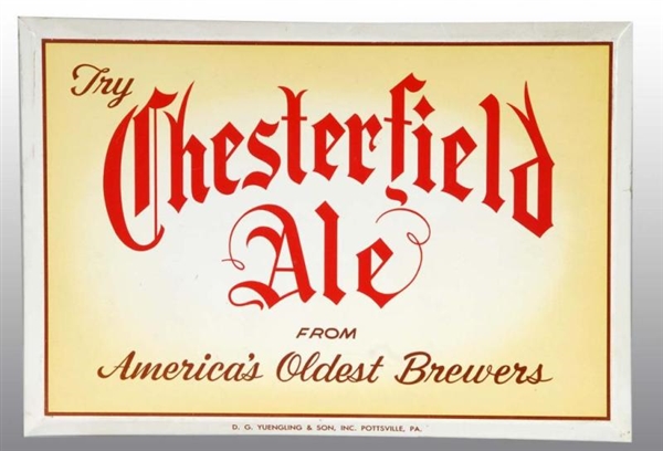TIN OVER CARDBOARD CHESTERFIELD ALE SIGN.         