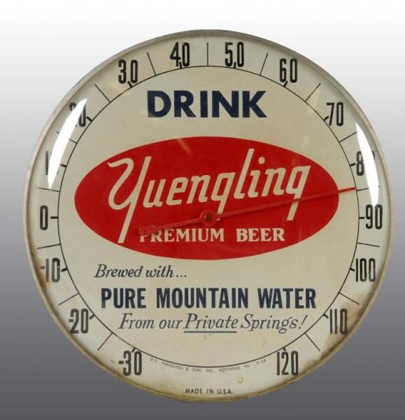 GLASS & METAL YUENGLING BEER DIAL THERMOMETER.    
