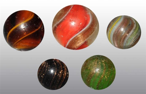 LOT OF 5: ASSORTED LUTZ MARBLES.                  