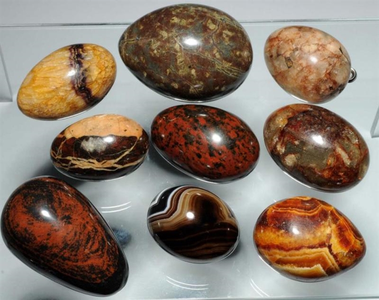 LOT OF 9: ASSORTED MARBLE EGGS.                   