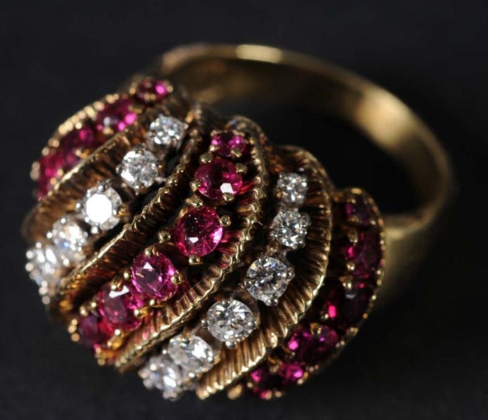 LARGE DOME RUBY & DIAMOND RING.                   