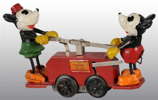 LIONEL MICKEY & MINNIE MOUSE WIND-UP HANDCAR TOY. 