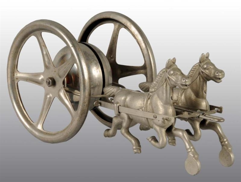 CAST IRON & TIN HORSE-DRAWN BELL TOY.             