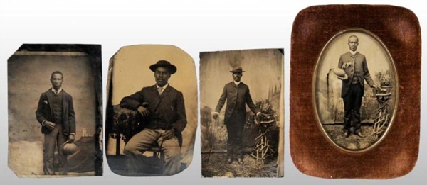 LOT OF 4: AFRICAN AMERICAN HOTEL WORKER TINTYPES. 