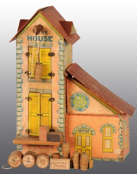 EARLY PAPER ON WOOD WAREHOUSE TOY.                