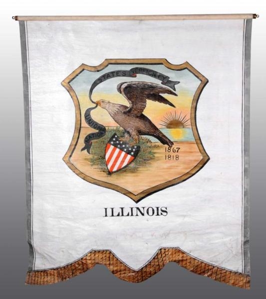 EARLY PAINTED CANVAS ILLINOIS FLAG BANNER.        