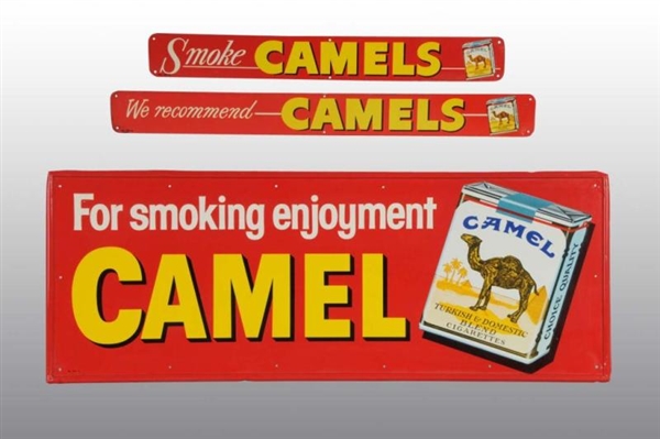 LOT OF 3: TIN ASSORTED CAMEL CIGARETTE SIGNS.     