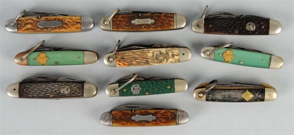LOT OF 10: FOUR BLADE LEET SCOUT KNIVES.          