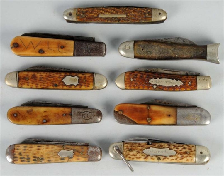 LOT OF 9: EARLY 2 TO 4 BLADE KNIFE PATTERNS.      