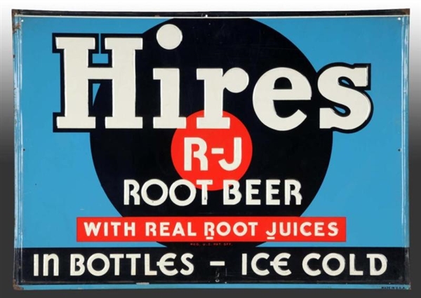 EMBOSSED TIN HIRES ROOT BEER SIGN.                