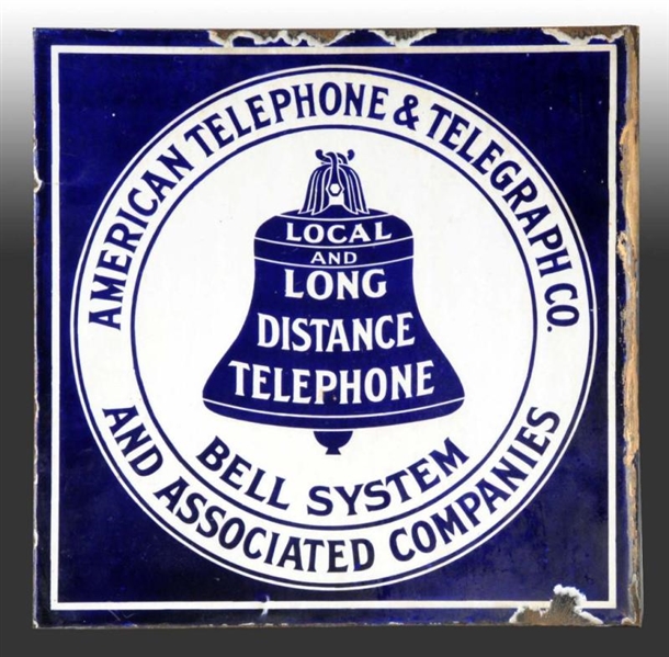 PORCELAIN AT&T TELEPHONE 2-SIDED FLANGE SIGN.     