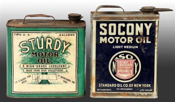 LOT OF 2: MOTOR OIL CANS FOR STERDY & SOCONY.     