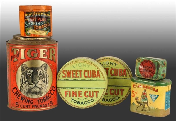 LOT OF 5: ASSORTED TOBACCO TINS.                  