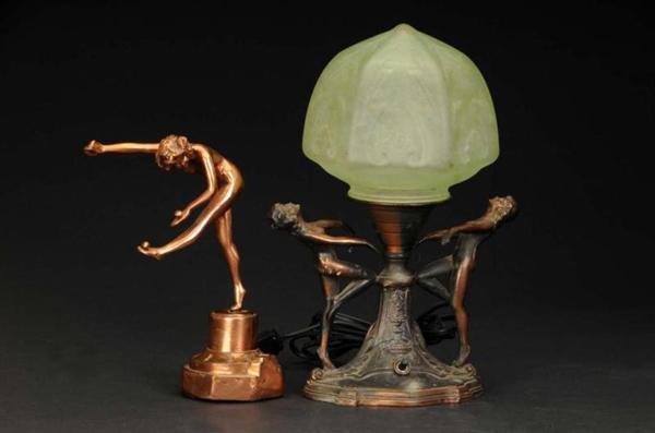 CAST METAL BOUDOIR LAMP & COPPER NUDE.            