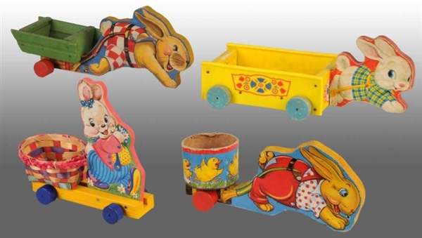 LOT OF 4: FISHER PRICE RABBIT CART TOYS.          
