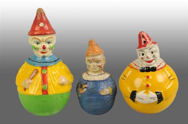 LOT OF 3: PAPER MACHE CLOWN ROLY-POLY TOYS.       