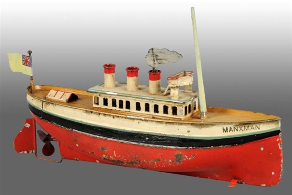 HAND-PAINTED CARETTE BOAT WIND-UP TOY.            