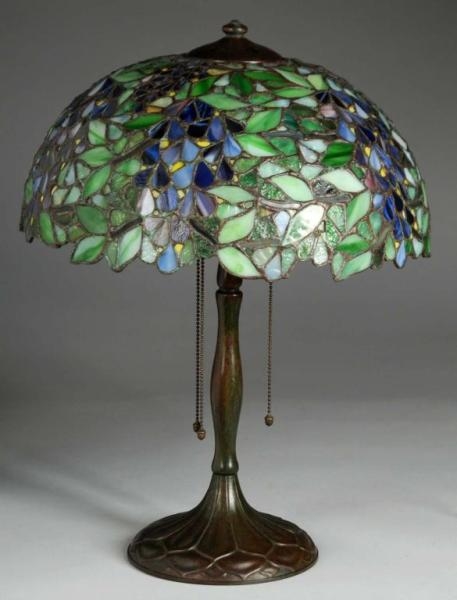 HANDEL WISTERIA LAMP WITH LEADED GLASS SHADE.     