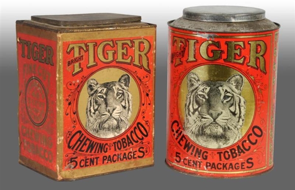 LOT OF 2: TIGER STORE BIN TOBACCO CANISTERS.      