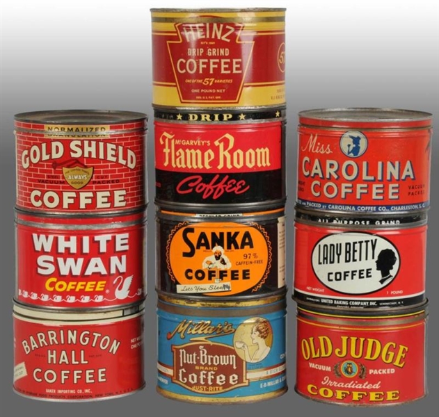 LOT OF 10: KEYWIND COFFEE CANS.                   