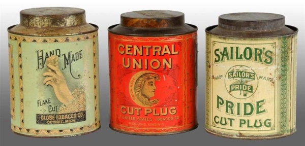 LOT OF 3: SMALL TOBACCO CANS.                     