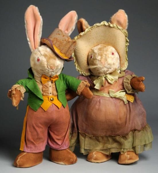 PAIR OF DRESSED BUNNY TOYS.                       