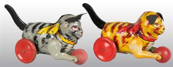 LOT OF 2: TIN MARX LEVER-ACTION CAT WIND-UP TOYS. 