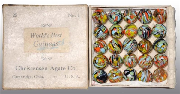ORIGINAL BOX OF WORLDS BEST GUINEAS MARBLES.     