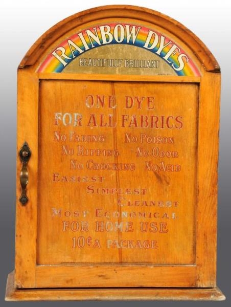 MINIATURE RAINBOW DYES WOODEN CABINET.            