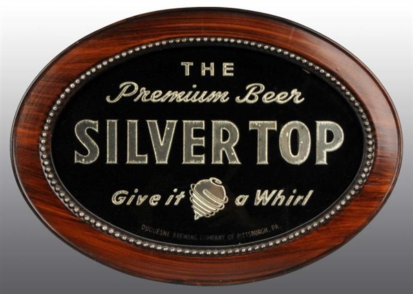 REVERSE ON GLASS SILVER TOP BEER SIGN.            