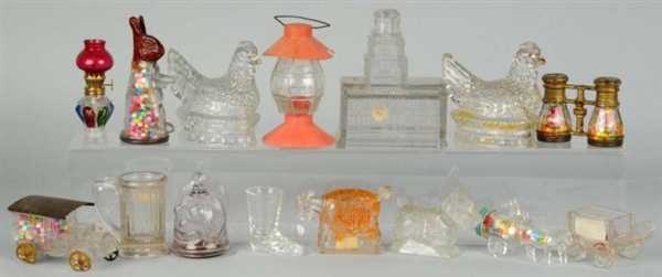 LOT OF 15: GLASS CANDY CONTAINERS.                