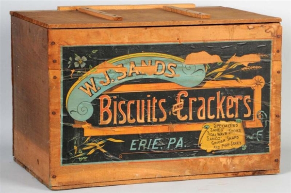 WOODEN W. J. SANDS BISCUITS & CRACKERS BOX.       