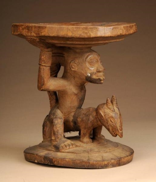 CENTRAL AFRICAN PENDE STOOL OF HORSE RIDER FIGURE 