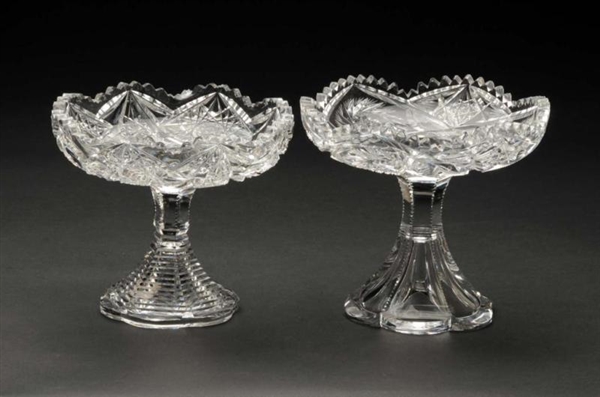 LOT OF 2: CUT GLASS COMPOTES WITH PEDESTALS.      