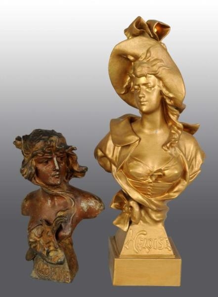 LOT OF 2: BRASS FEMALE BUST STATUES.              