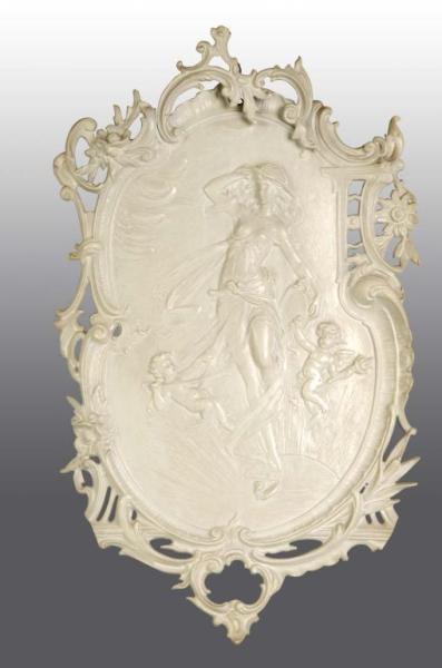 METAL WALL PLAQUE OF WOMAN WITH 2 CHERUBS.        