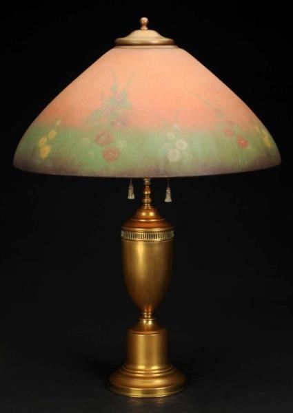 SIGNED REVERSE PAINTED JEFFERSON LAMP.            