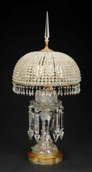 LARGE VICTORIAN CUT GLASS & CRYSTAL LAMP.         