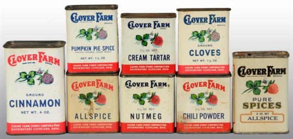 LOT OF 8: CLOVER FARMS SPICE TINS.                