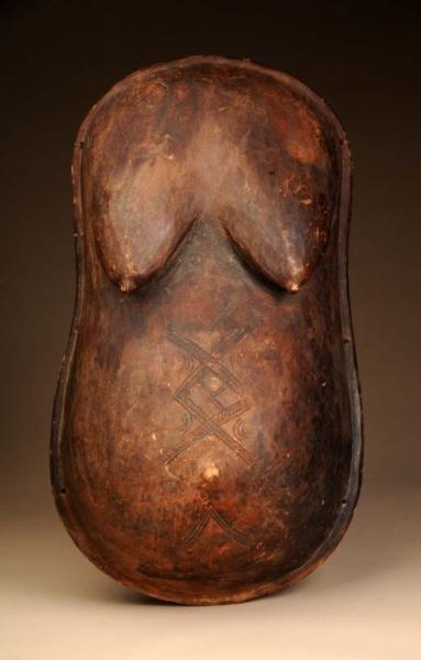WOODEN AFRICAN BELLY MASK.                        