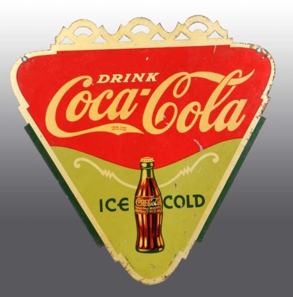 METAL COCA-COLA DOUBLE SIDED TRIANGULAR SIGN.     