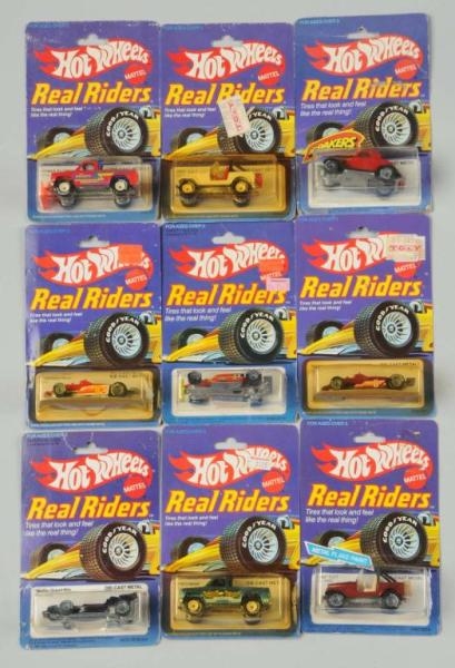 LOT OF 9: MATTEL HOT WHEELS REAL RIDERS TOY CARS. 