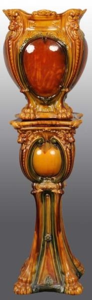 LARGE 2-PIECE MAJOLICA PLANT STAND WITH URN.      