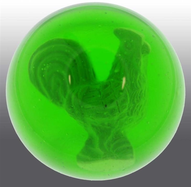 GREEN GLASS ROOSTER SULFIDE MARBLE.               