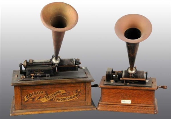 LOT OF 2: EDISON TRIUMPH PHONOGRAPHS WITH HORNS.  
