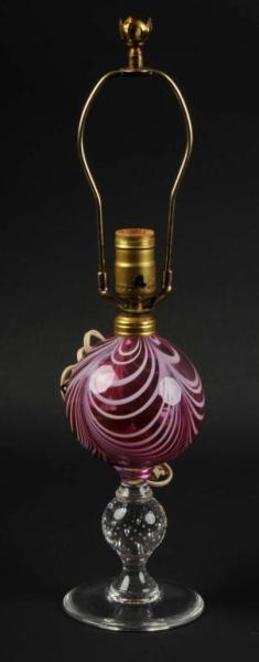 PINK GLASS PAIRPOINT LAMP.                        