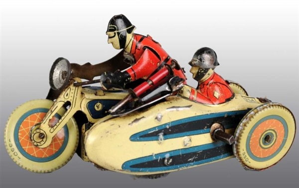 FRENCH PREWAR TIN WIND-UP MOTORCYCLE AND SIDECAR. 