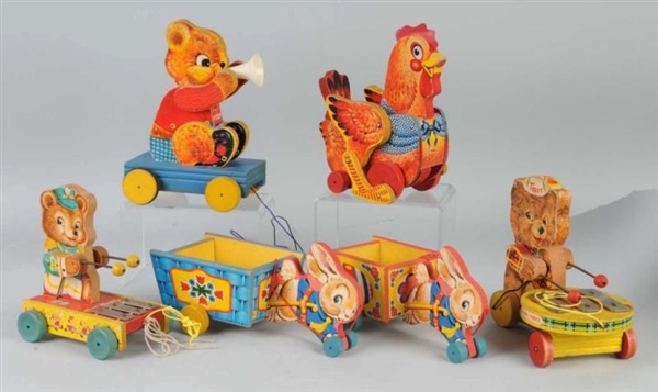 LOT OF 6: PAPER ON WOOD FISHER PRICE ANIMAL TOYS. 
